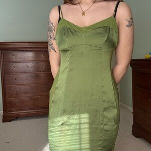 Free People Olive Green Midi Silk Slip Dress